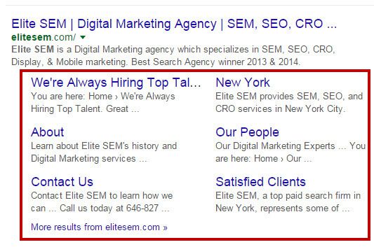 liên kết trong kết quả tìm kiếm google sitelink navigation