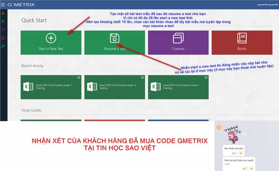 mua code gmetrix luyện thi mos