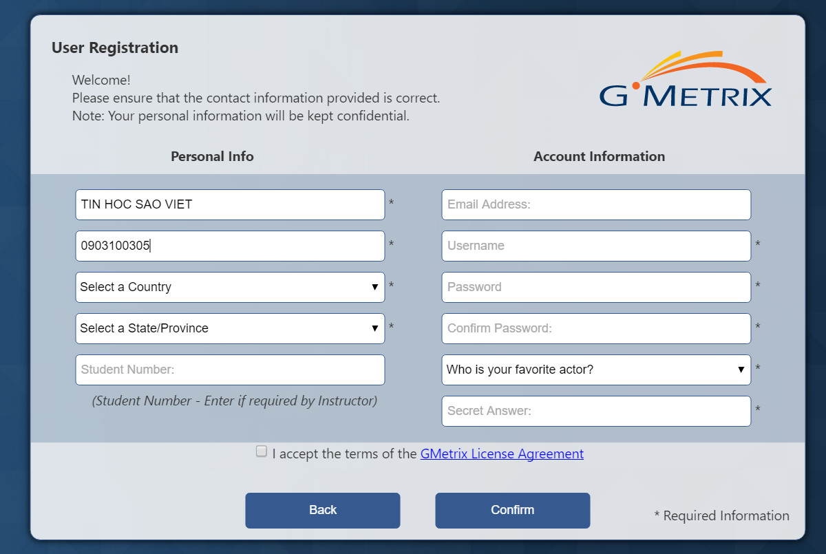 tài khoản luyện thi mos gmetrix