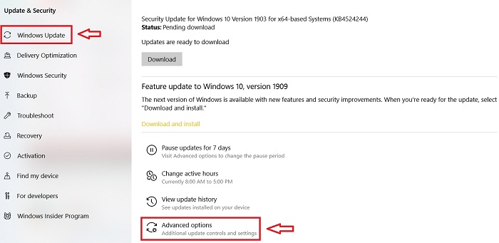 Chọn Advanced options trong Windows Settings