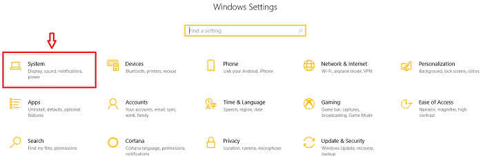 Chọn System trong Windows Settings