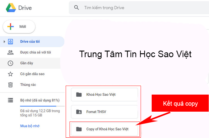 kết quả sao chép dữ liệu