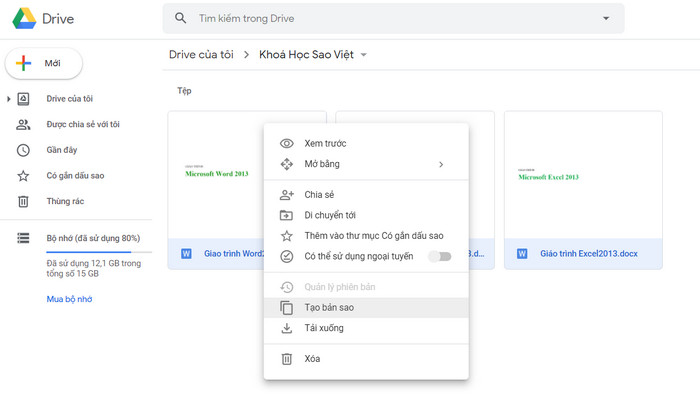 Sao chép tệp google drive