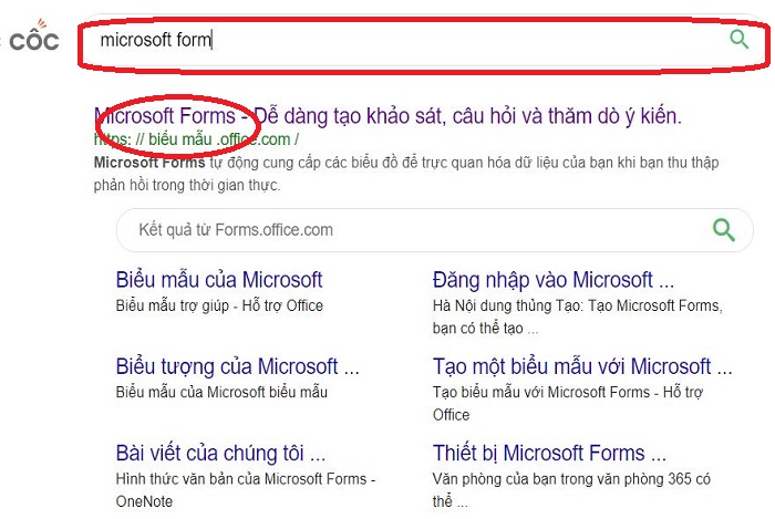 tìm kiếm microsoft form trên trình duyệt