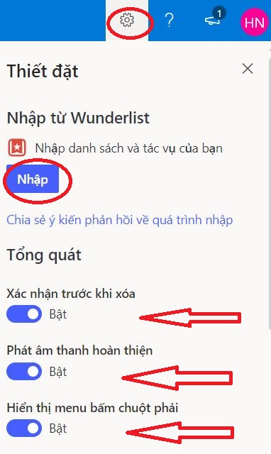 cài đặt chức năng trước khi làm việc