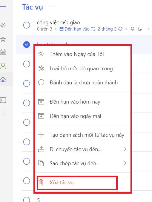 cách xóa 1 tác vụ