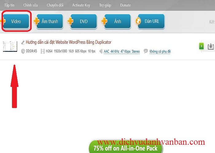 Thêm video cần giảm dung lượng vào trong Freemake