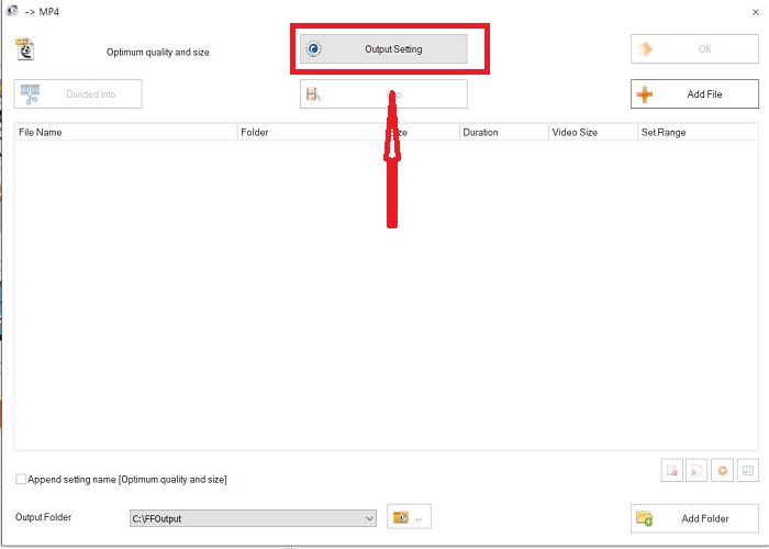 Chọn lệnh Output setting trong -> mp4