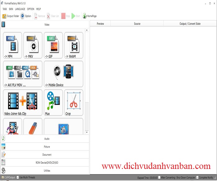 Giao diện của Format Factory
