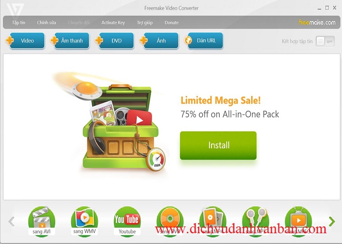Giao diện phần mềm Freemake Video Converter