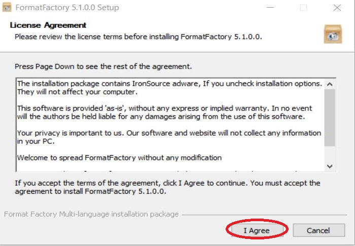 Mở file setup Format Factory rồi chọn Agree