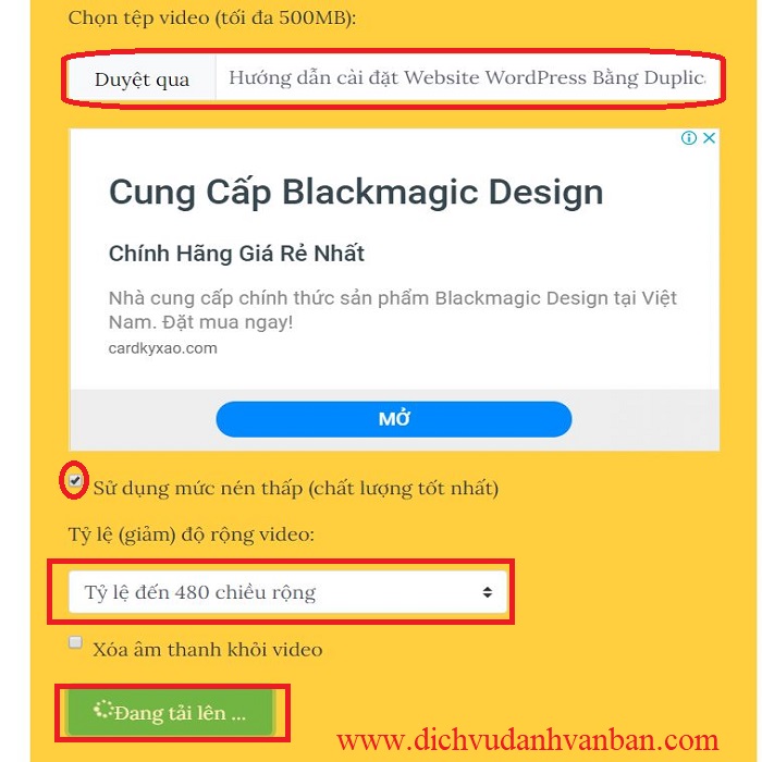Click vào lệnh Upload video