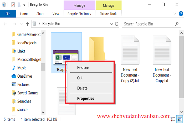 cách để khôi phục lại file trong Recycle Bin