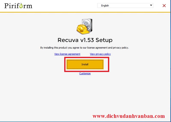 mở file setup Recuva lên