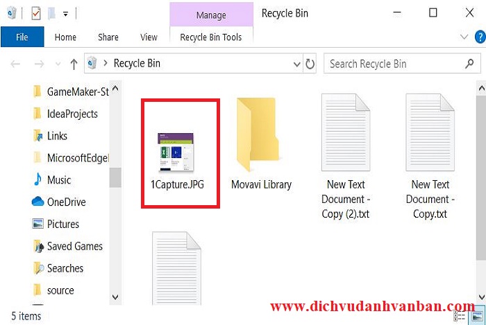mở Recycle Bin lên 