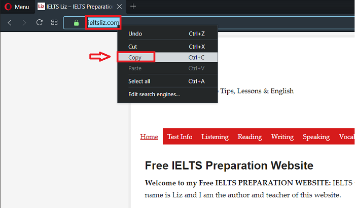 Copy địa chỉ trang web cần sao chép
