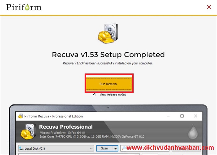 chạy phần mềm Recuva