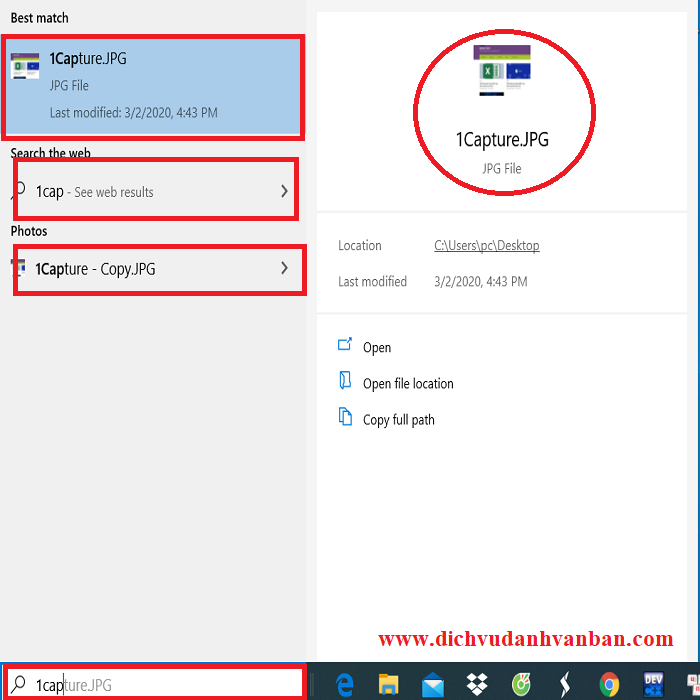 gõ tên file vào ô tìm kiếm