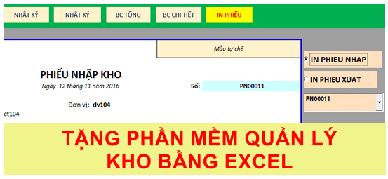 Phần mềm xuất nhập tồn hàng hóa bằng Excel