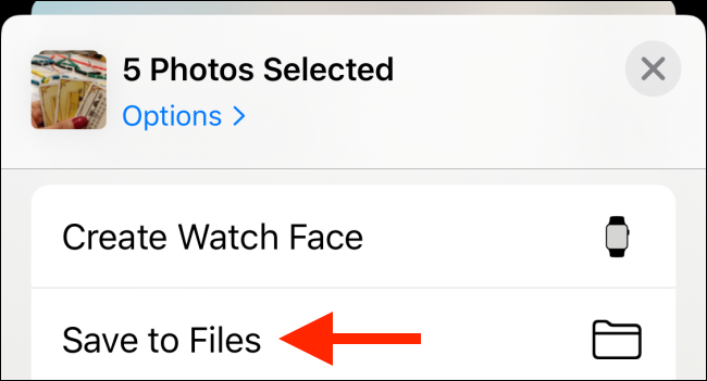 Chọn Save to Files từ bảng Share