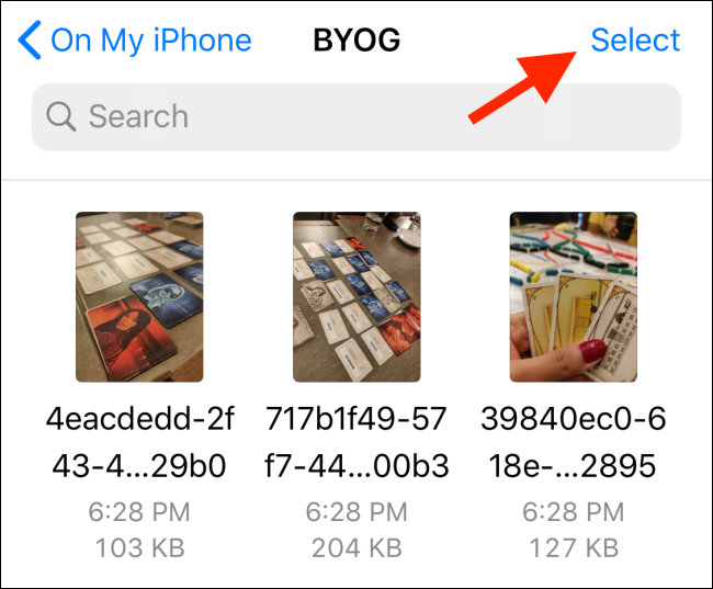 Nhấn nút Select trong Files