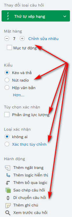 các lệnh sửa câu hỏi