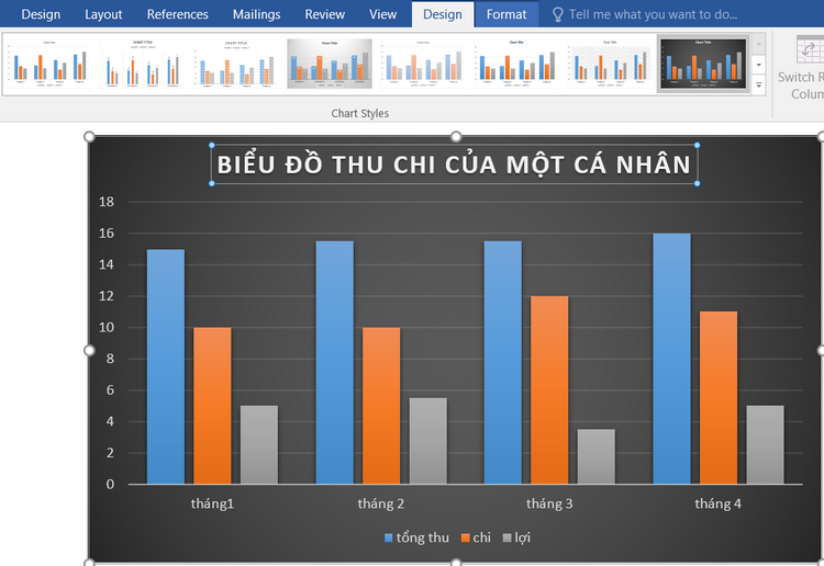 chọn nền cho vẽ biểu đồ trong word