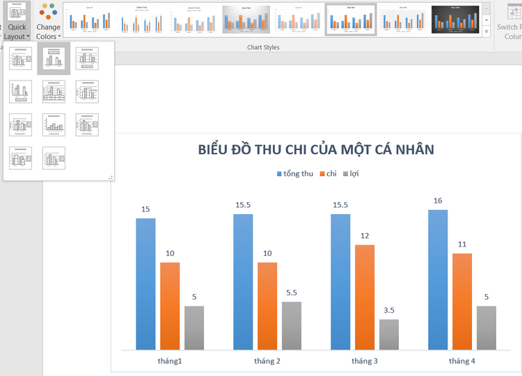 hiển thị số liệu trên biểu đồ trong word