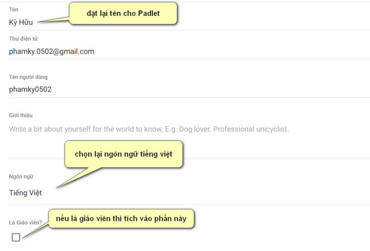 đặt lại tên cho padlet