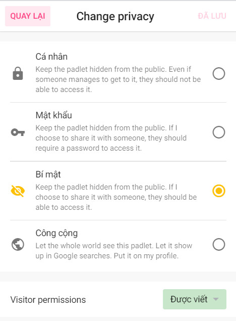 cài đặt cho người đọc padlet
