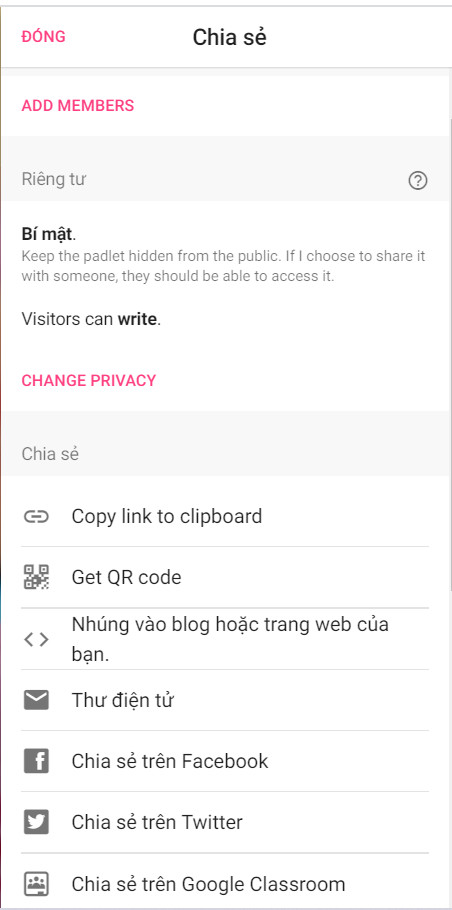 chia sẻ trong padlet