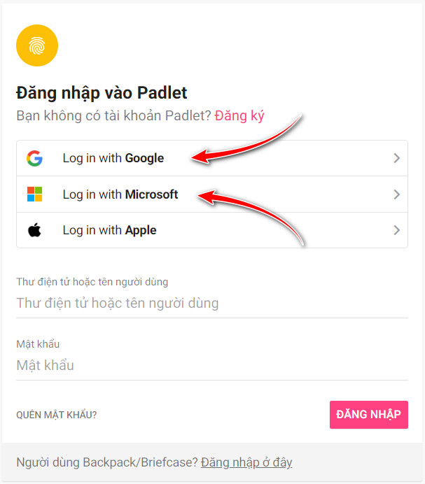 đăng nhập padlet