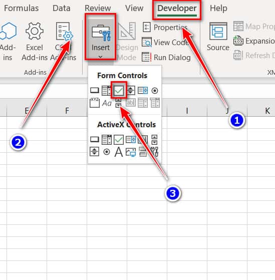 chèn checkbox trong excel