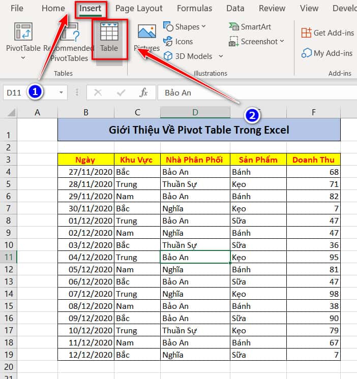 tạo table mới