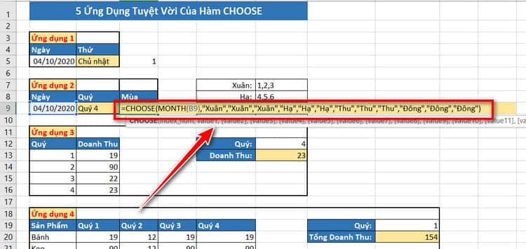 tính mua bằng hàm choose