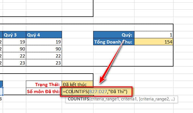 tính số môn đã thi