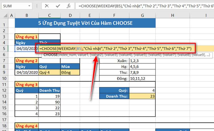 tính thứ bằng hàm choose