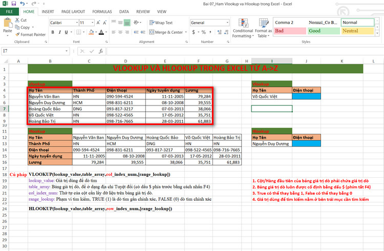 bảng giá trị vlookup