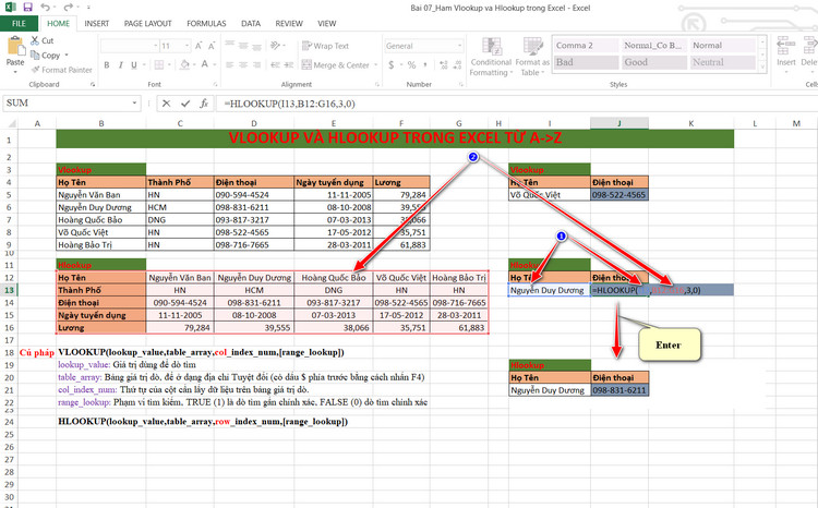 kết quả hlookup