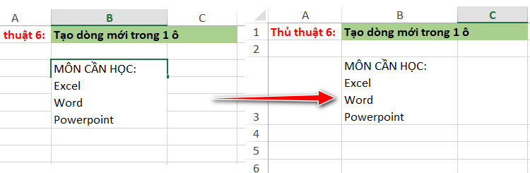 tạo một dòng mỗi trong 1 ô