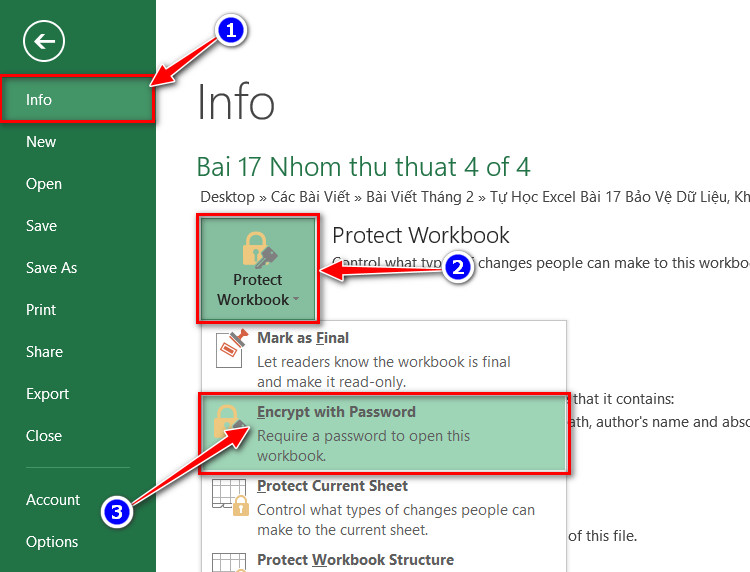 chọn protect workbook