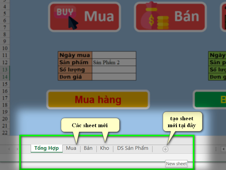 tạo ba sheet mới