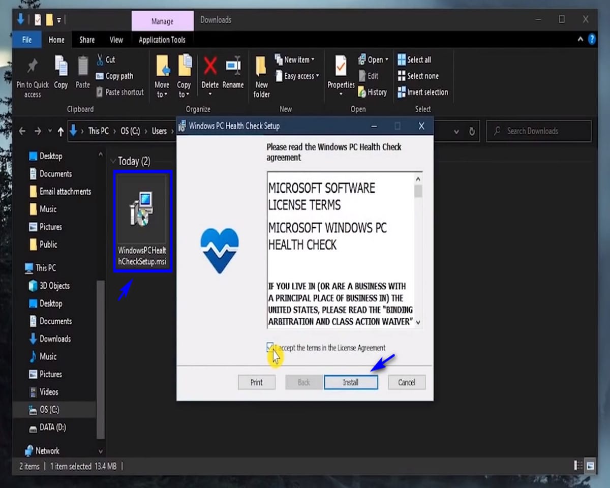 Cài đặt Windows PC Heath Check cho máy tính.