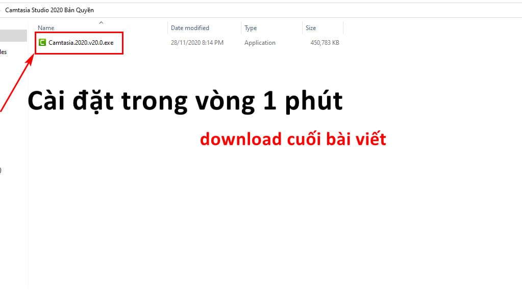 File Camtasia sau khi giải nén