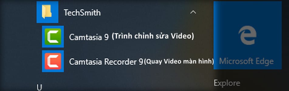 Phần mềm Camtasia tại Start Menu
