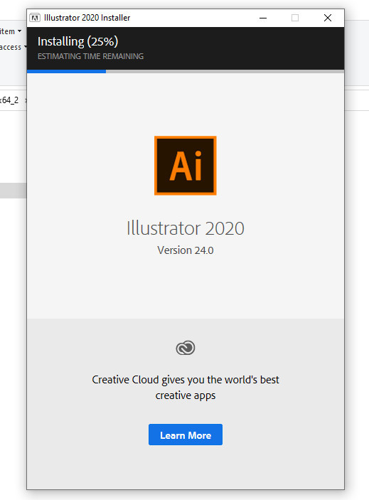 Chờ hoàn tất cài đặt Adobe Illustrator 2020