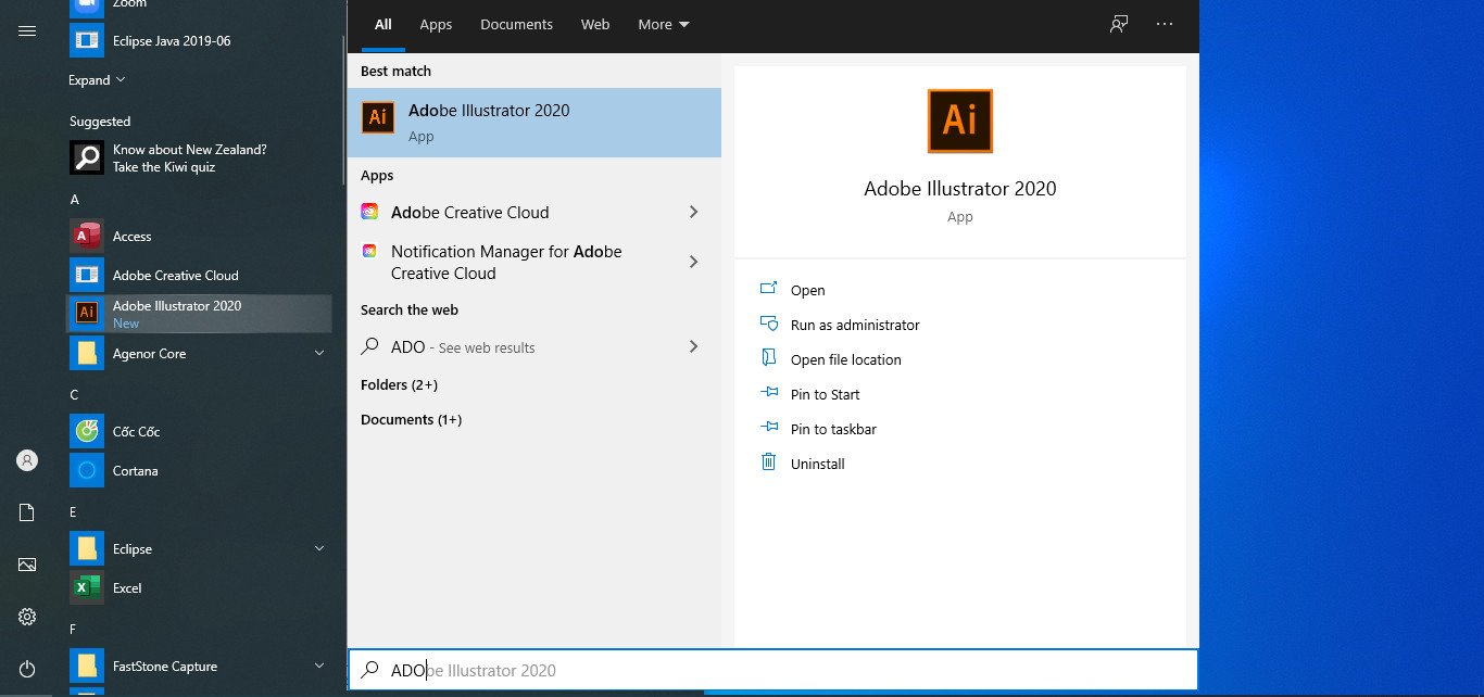 Mở ứng dụng Adobe Illustrator trên máy tính