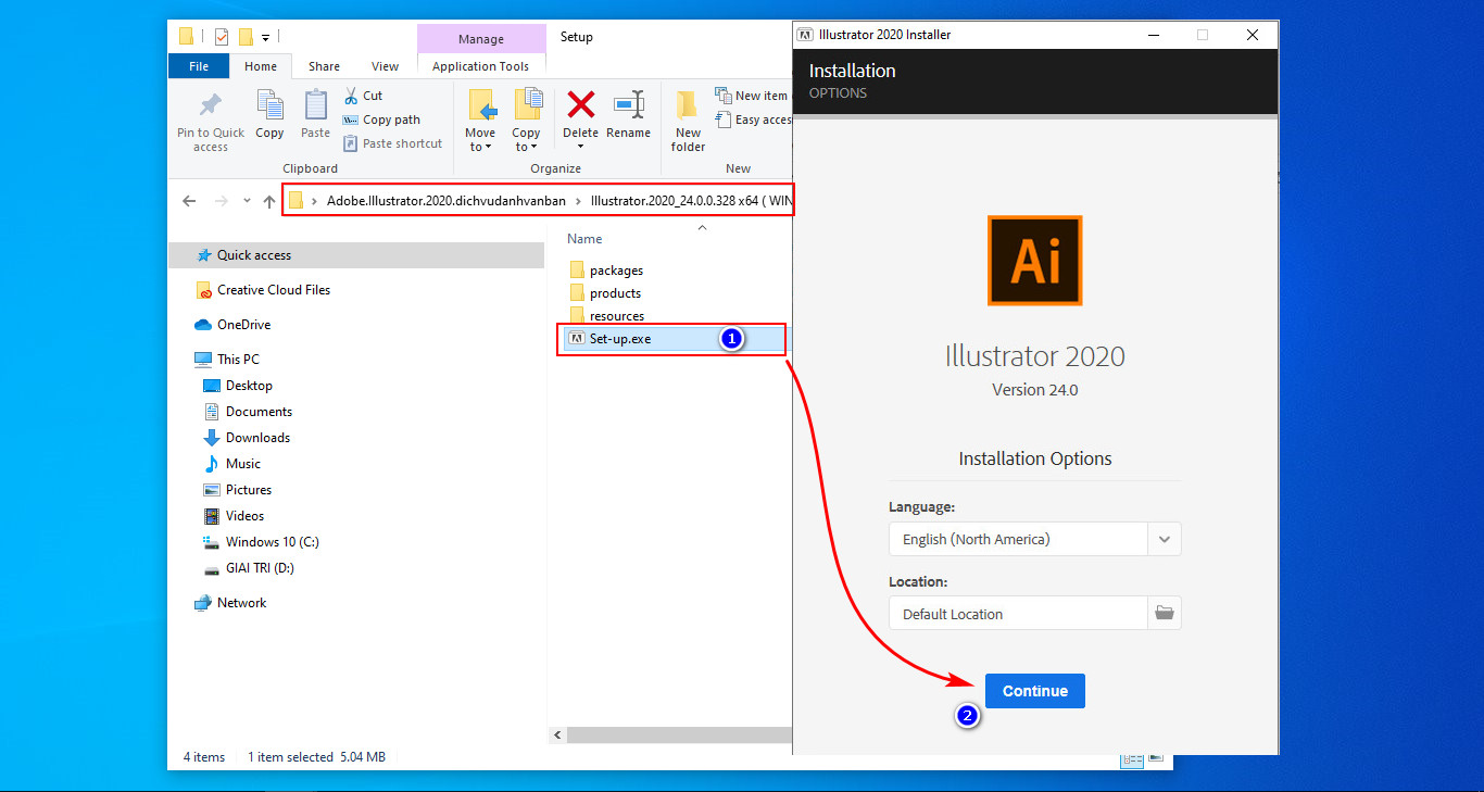 Nhấp vào File “Set-up.exe” để cài đặt