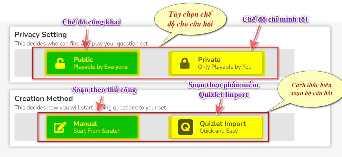 Cài đặt bộ câu hỏi