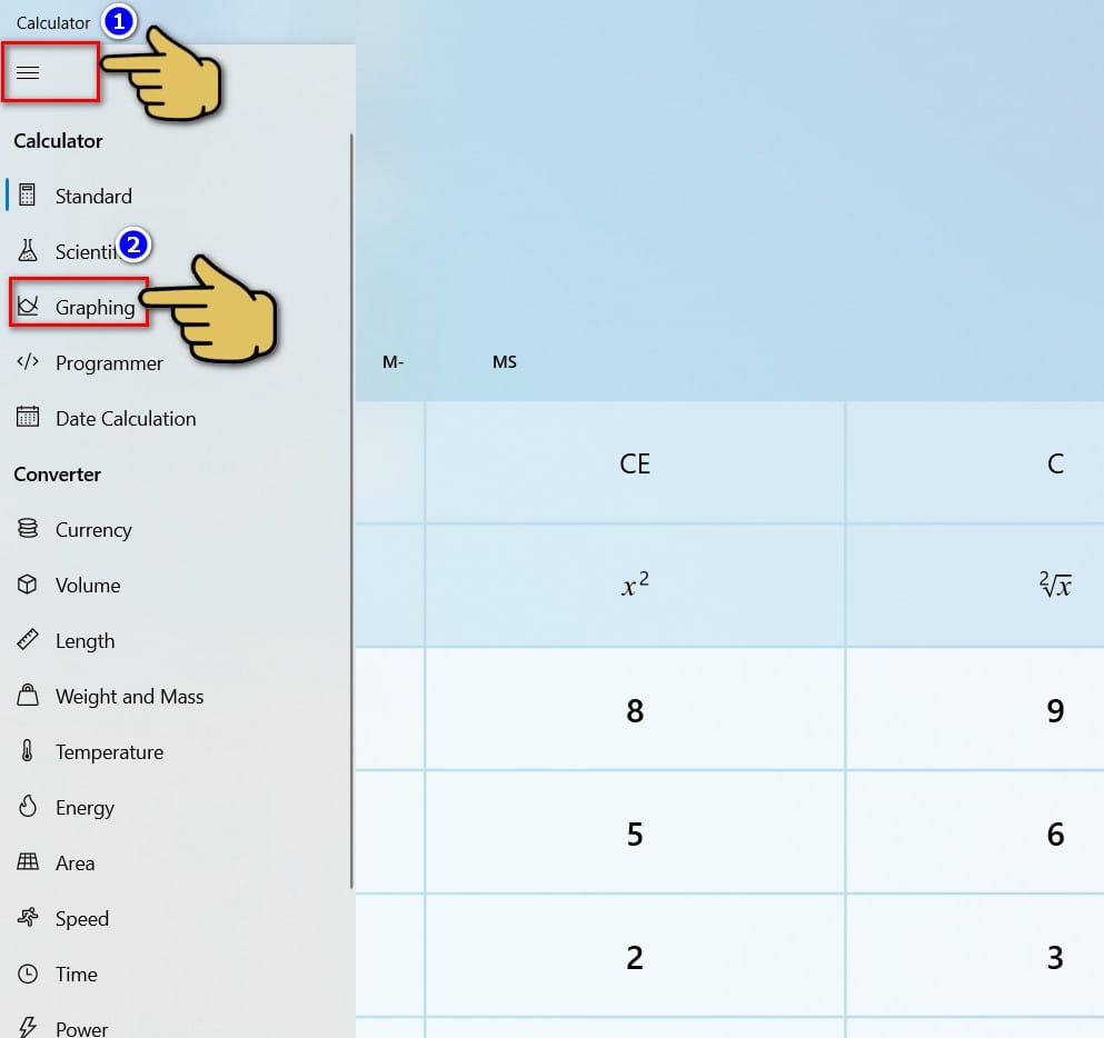 hình chọn vào graphing hiển thị giao diện đồ thị